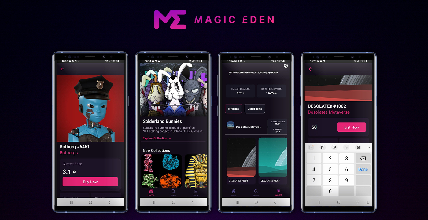 Magic Eden計劃把新資金用作發展遊戲產業，並推出手機應用程式，方便隨時瀏覽、鑄造及交易NFT。（Magic Eden網上圖片）