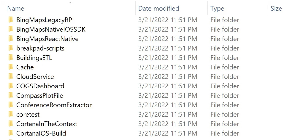 LAPSUS$公開一份壓縮檔的截圖，涉及微軟旗下250多個項目。（網上圖片）