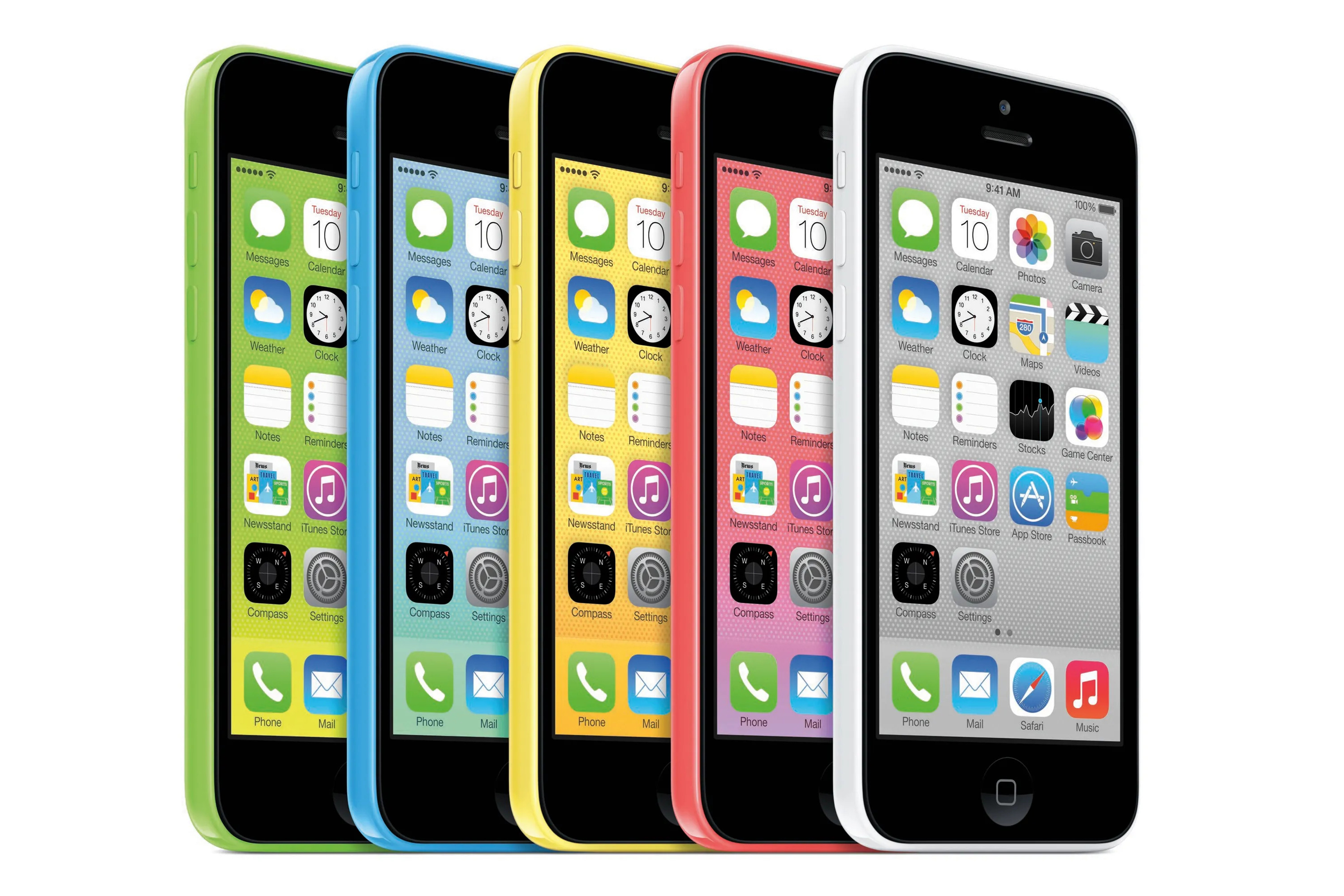 iPhone 5C為蘋果首次引入彩色聚碳酸酯外殼，規格跟iPhone 5相近。（網上圖片）