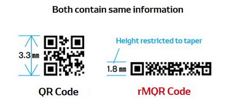 相比現有二維碼，rMQR Code的印刷高度，只有三分一、即1.8mm。 （DENSO WAVE網上圖片）