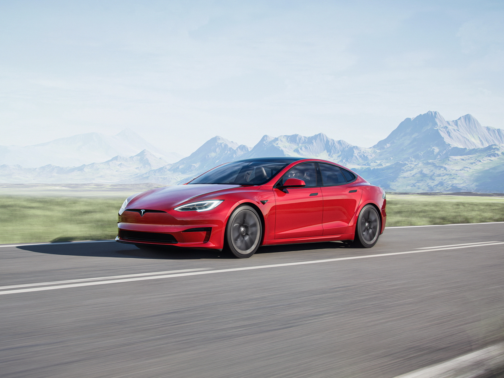 特斯拉旗下電動車Model S Plaid，官方標示最高時速322公里。（特斯拉網上圖片）