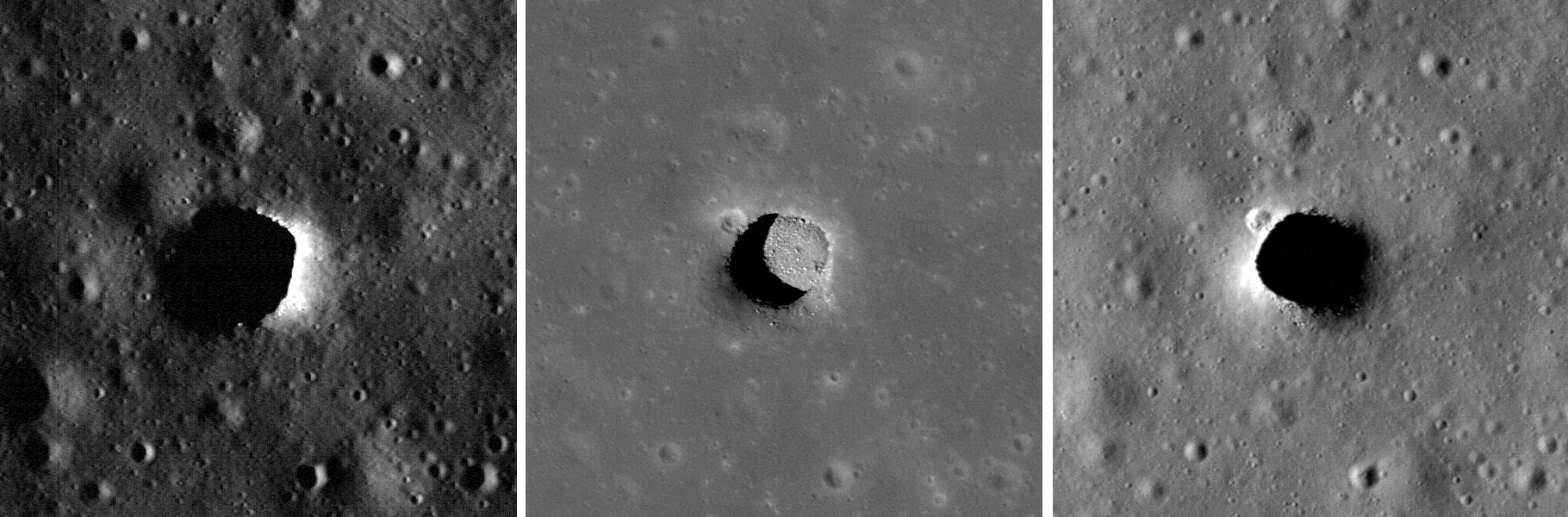 科學家近日在月球表面發現一個坑洞，溫度長年維持約攝氏17.2度。（NASA網上圖片）